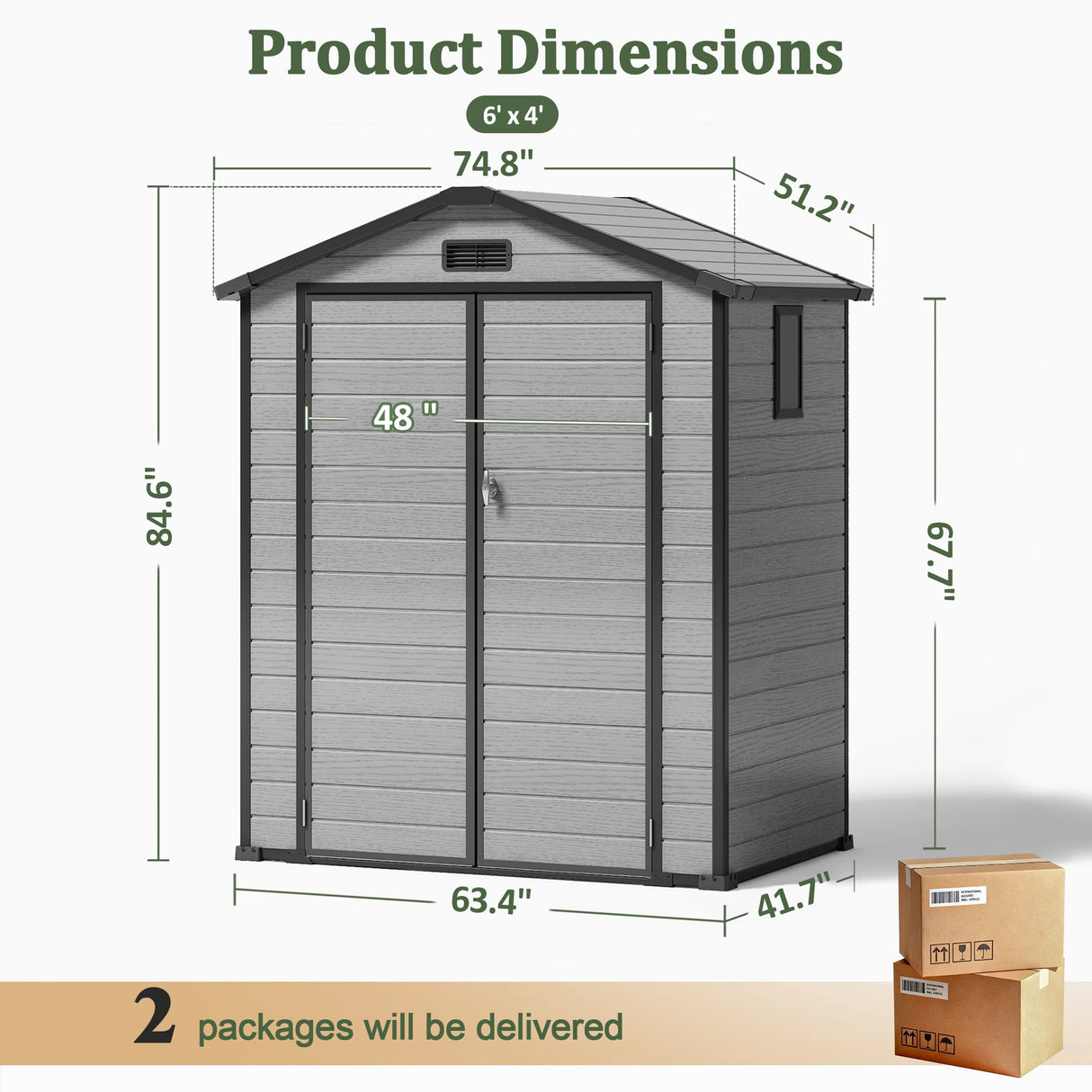 Patioslife 6x4 ft Outdoor Storage Shed Dimensions, Compact Resin Shed for Tools, Garden Supplies and Small Equipment