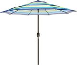 Patioslife blue green striped patio umbrella with crank lift for beach patio and backyard shade