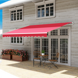 Patioslife 12'x10' Retractable Awning, Red Manual Crank Patio Awning with UV-Resistant Canopy for Deck Balcony