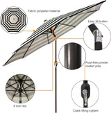 Patioslife striped patio umbrella with polyester canopy crank lifting system easy tilt button and rust free pole