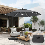patioslife dark grey offset patio umbrella with built-in LED lights, including a heavy-duty hexagonal base, for outdoor shade by the pool or backyard