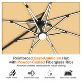Patioslife beige cantilever umbrella reinforced cast aluminum hub with powder coated fiberglass ribs