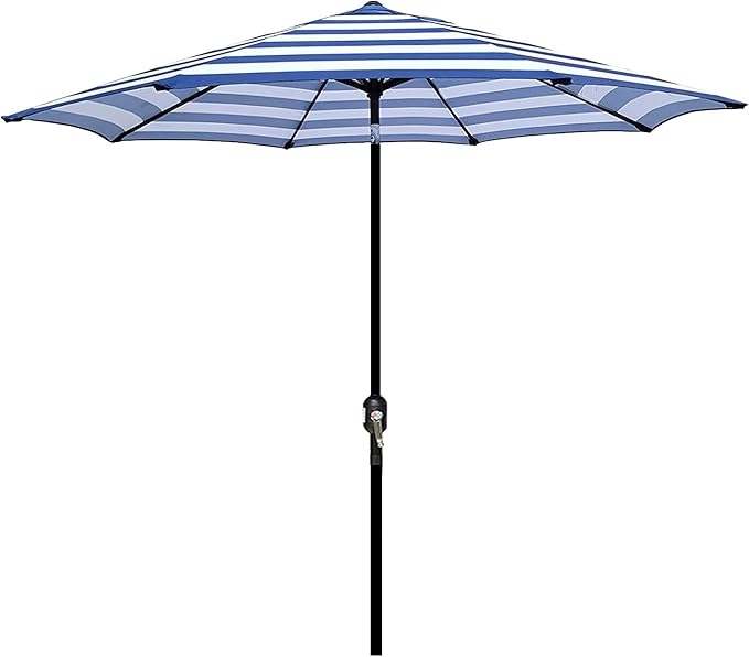 Patioslife 7.5ft blue and white striped patio umbrella for outdoor dining and patio shade