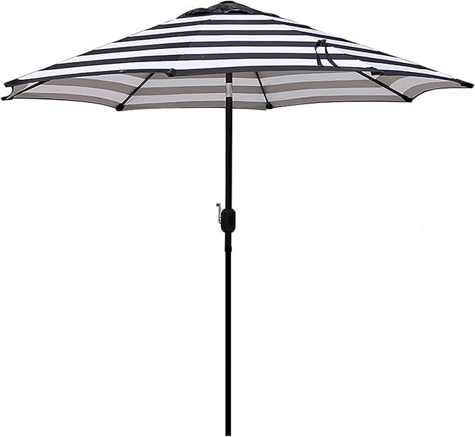 Patioslife 7.5ft black and white striped patio umbrella with crank tilt for outdoor table and backyard shade