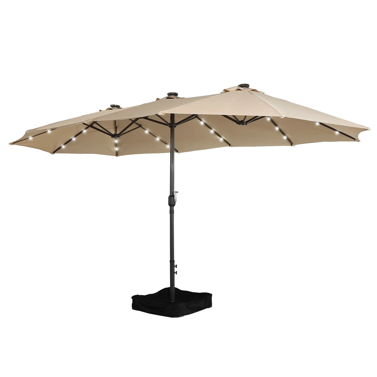 Patioslife 15x9ft tan double sided patio umbrella with LED lights and base for outdoor deck shade