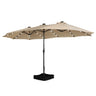 Patioslife 15x9ft tan double sided patio umbrella with LED lights and base for outdoor deck shade