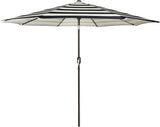 Patioslife black and white striped patio umbrella with crank lift for outdoor dining table shade